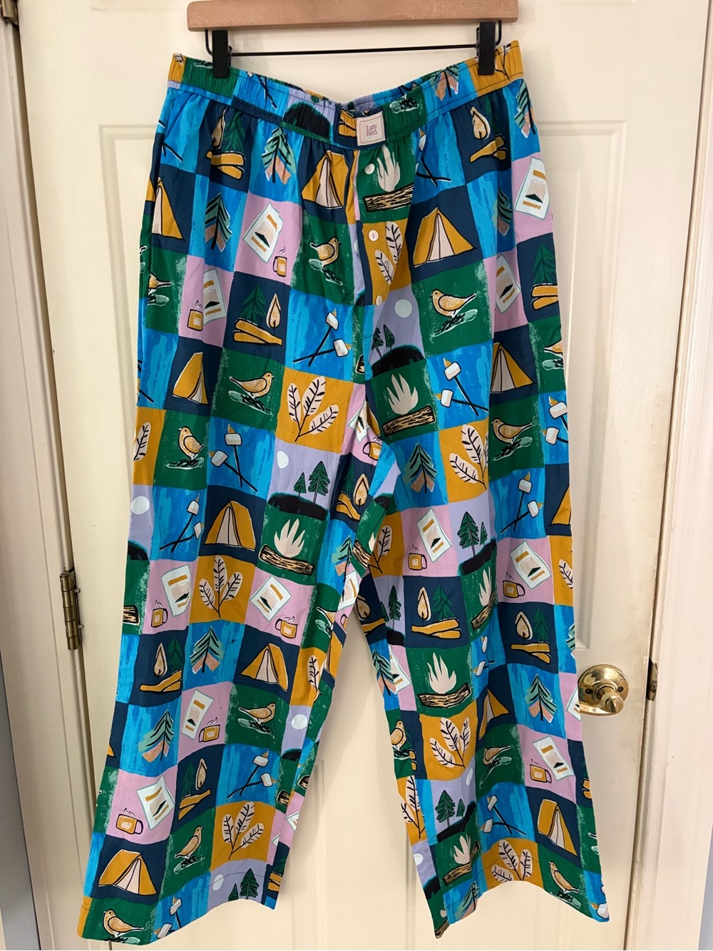 Lyre Bird Anthropologie  Camping Print Pajama Pants Wren Boxer Size XL